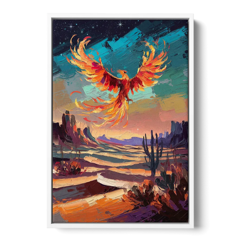 Phoenix Rising Desert Colors - White Frame Canvas