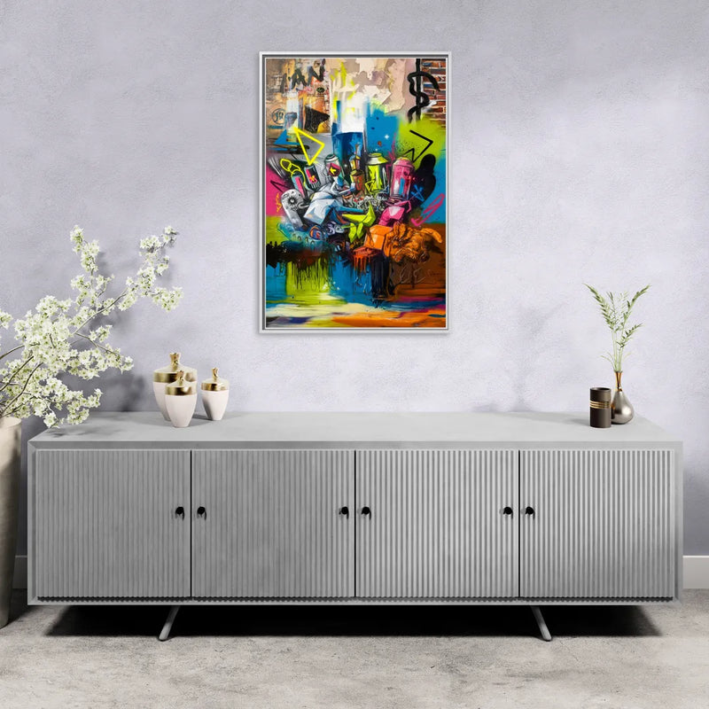 Austin Graffiti Street Style - Living Room White Frame Canvas