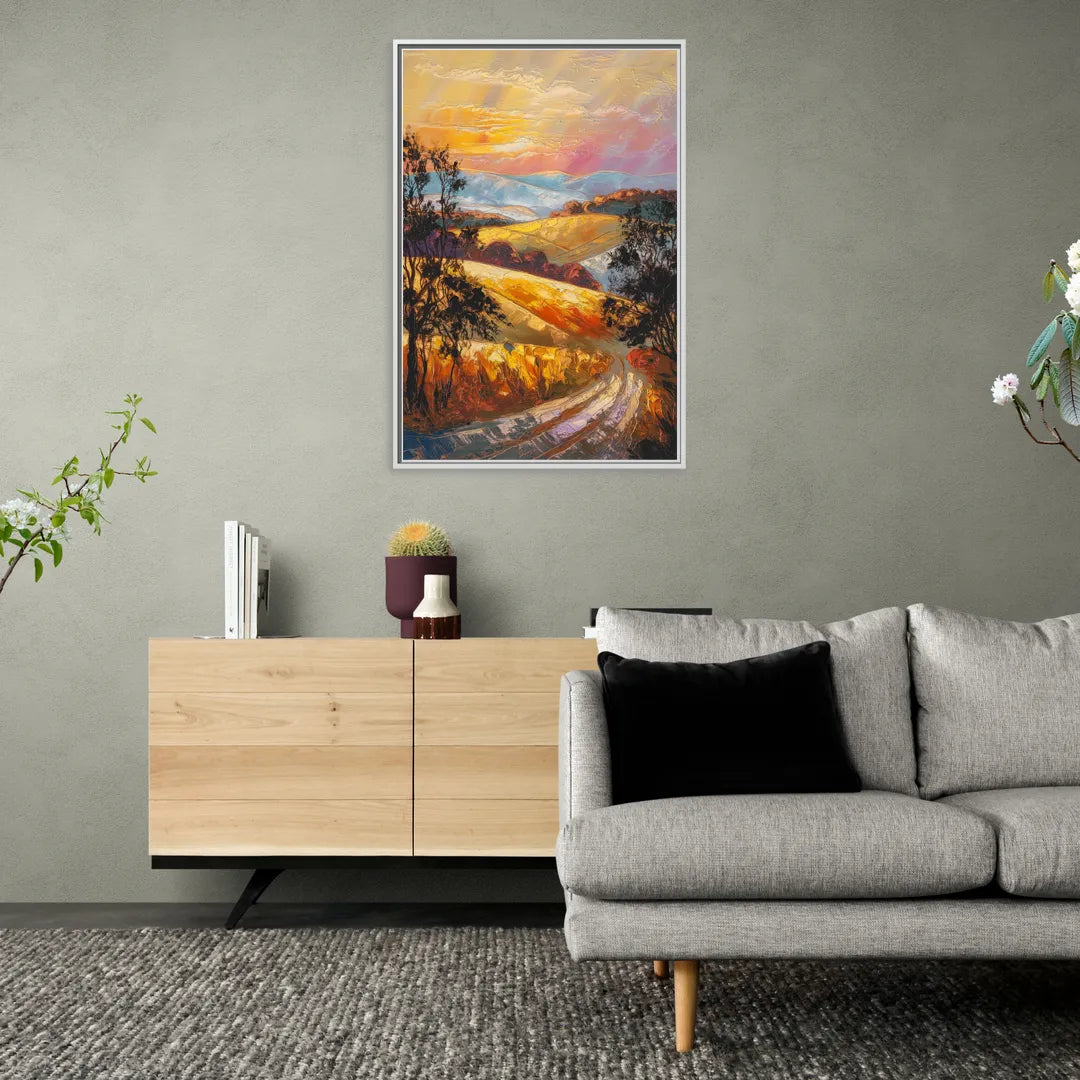 Lancaster Sunset Views - Living Room White Frame Canvas