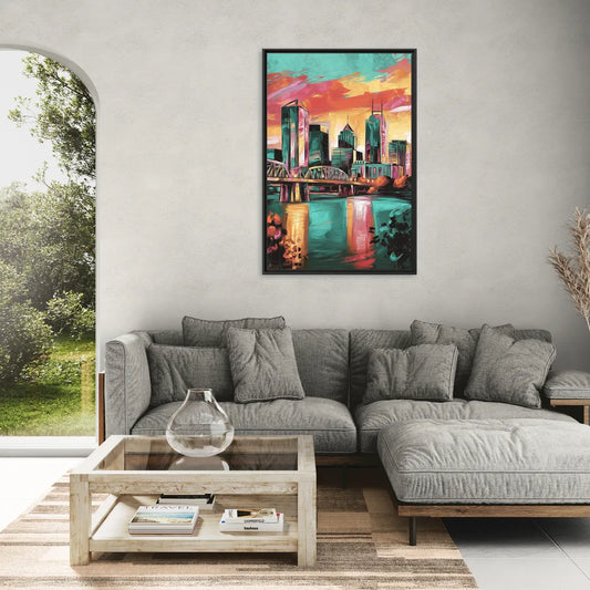 Tulsa Downtown Vibes - Living Room Black Frame Canvas