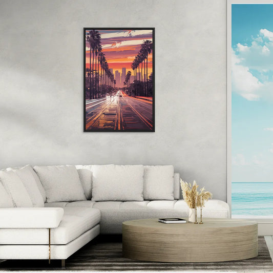 Los Angeles Sunset Boulevard - Living Room Black Frame Canvas