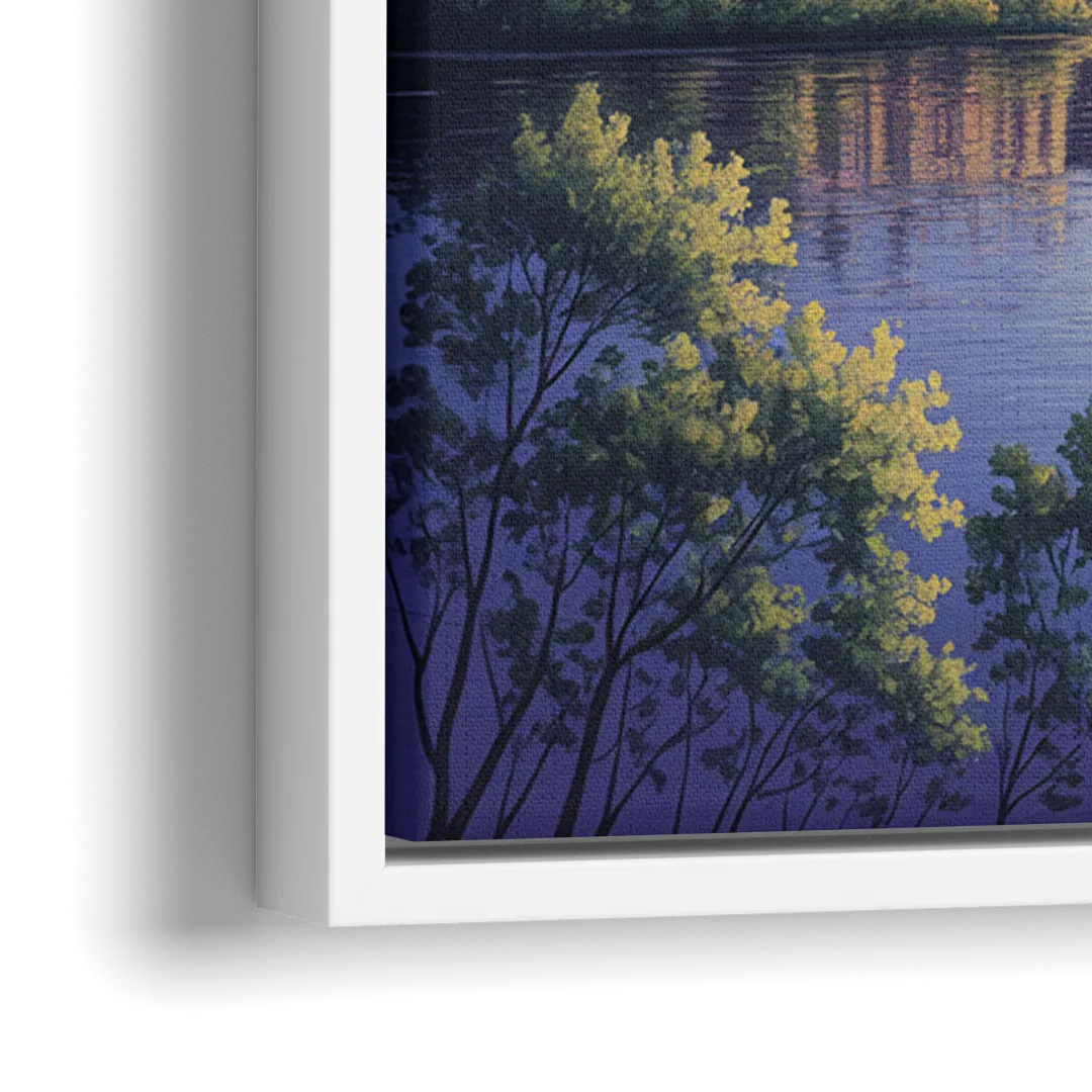 Montreal Skyline Reflections - Close-Up White Frame Canvas