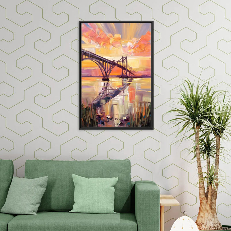 Chesapeake Bridge Panorama - Living Room Black Frame Canvas