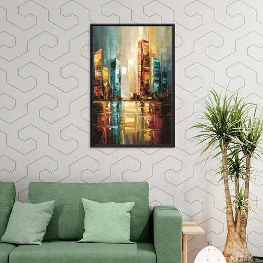 Mobile Abstract Cityscape Modern - Living Room Black Frame Canvas