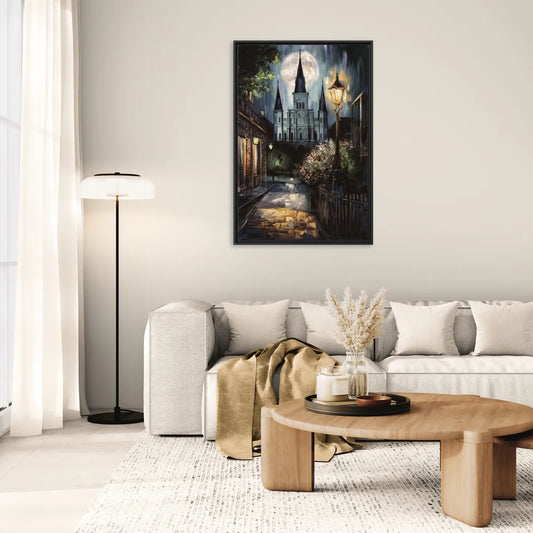 New Orleans Cathedral Silhouette - Living Room Black Frame Canvas