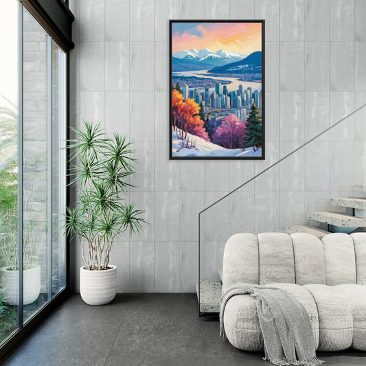 Vancouver Snowy Mountains - Living Room Black Frame Canvas