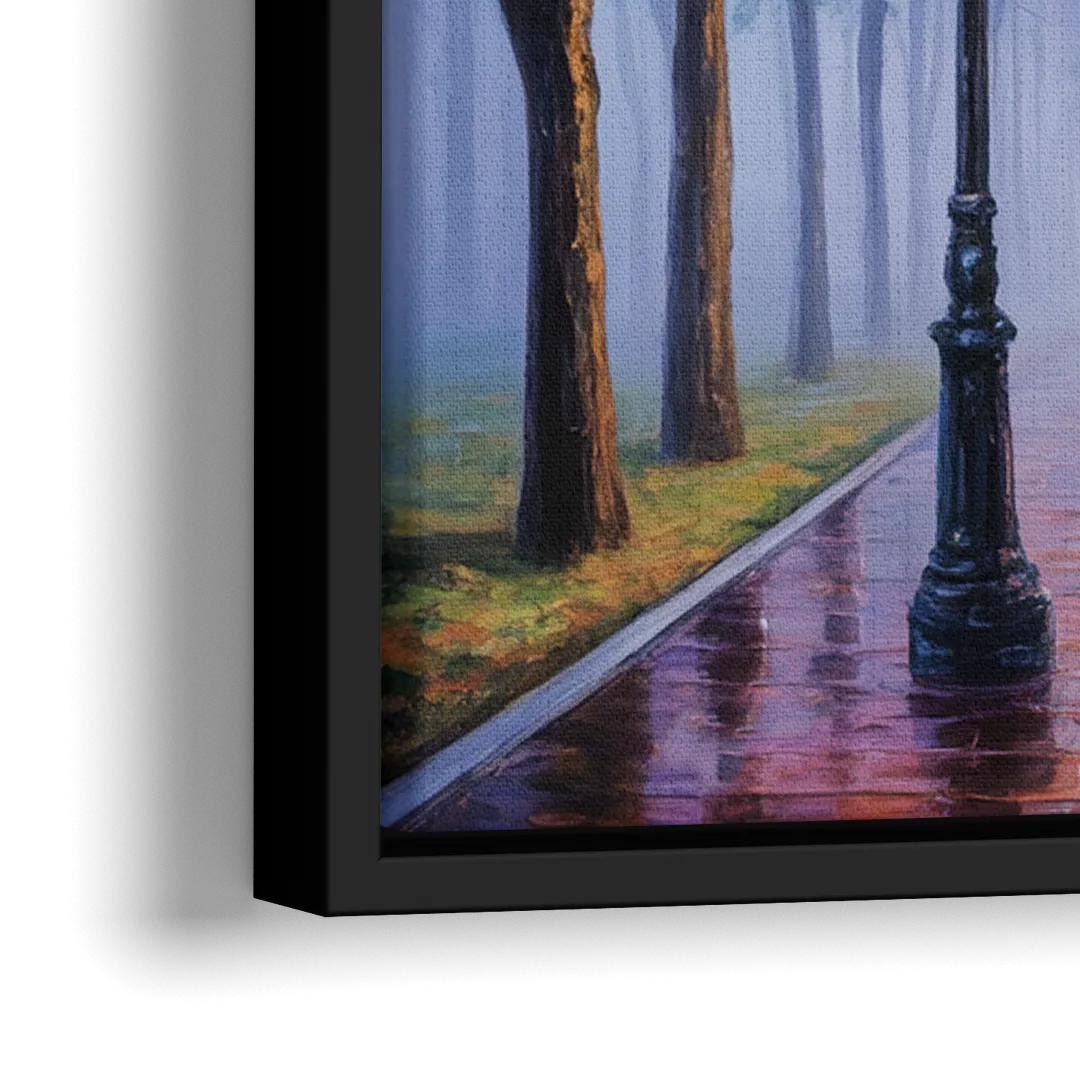 Quebec City Foggy Morning - Close-Up Black Frame Canvas