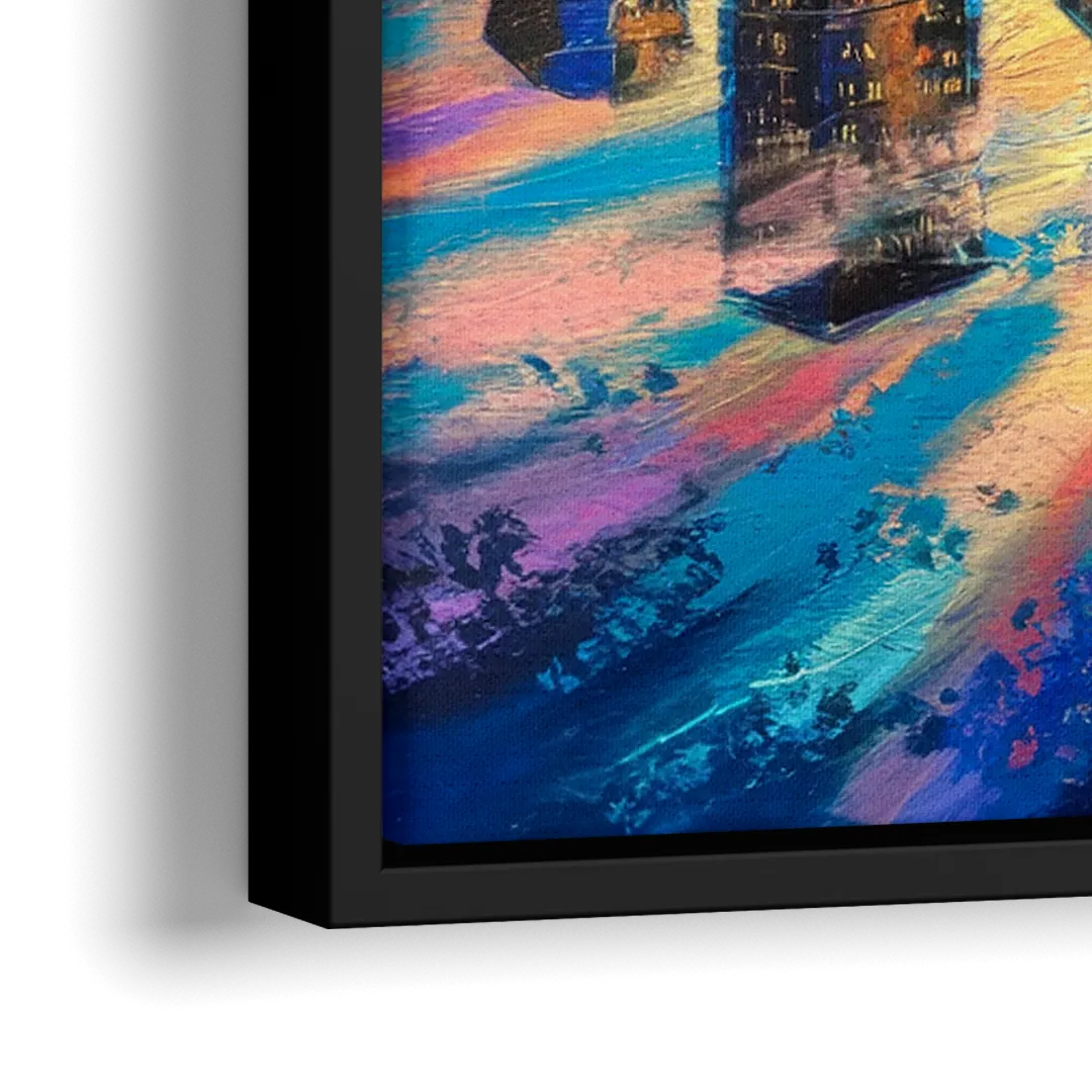 Houston Skyline Reflections - Close-Up Black Frame Canvas