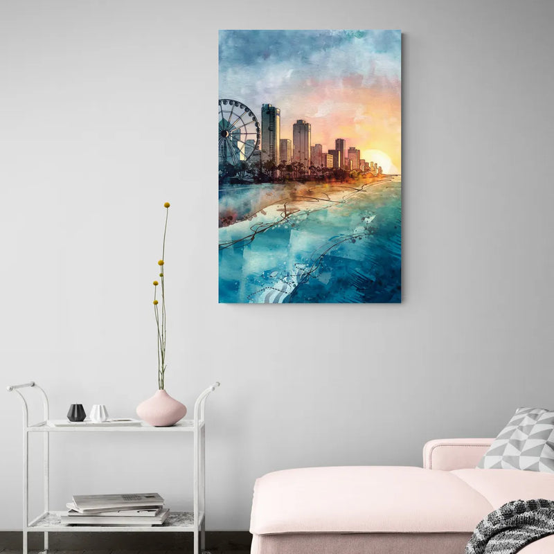 Myrtle Beach Coastal Skyline - Canvas Wall Art Living Room