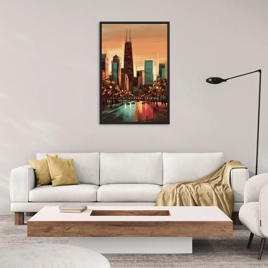 Chicago Magnificent Mile - Living Room Black Frame Canvas
