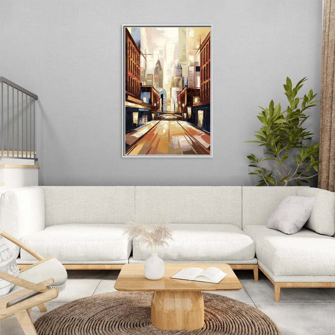 Philadelphia Market Street - Living Room White Frame Canvas