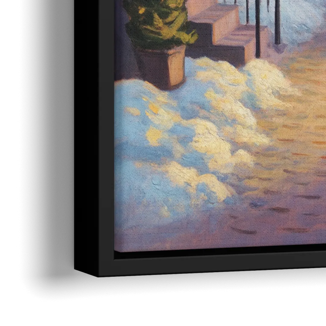 Petit Champlain Winter Quebec - Close-Up Black Frame Canvas