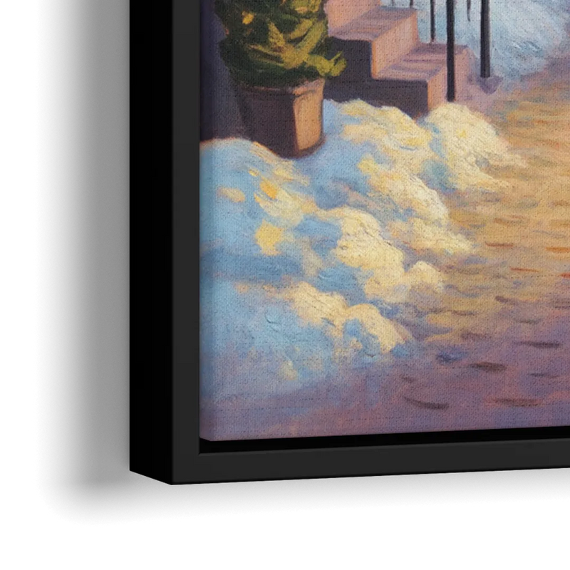 Petit Champlain Winter Quebec - Close-Up Black Frame Canvas