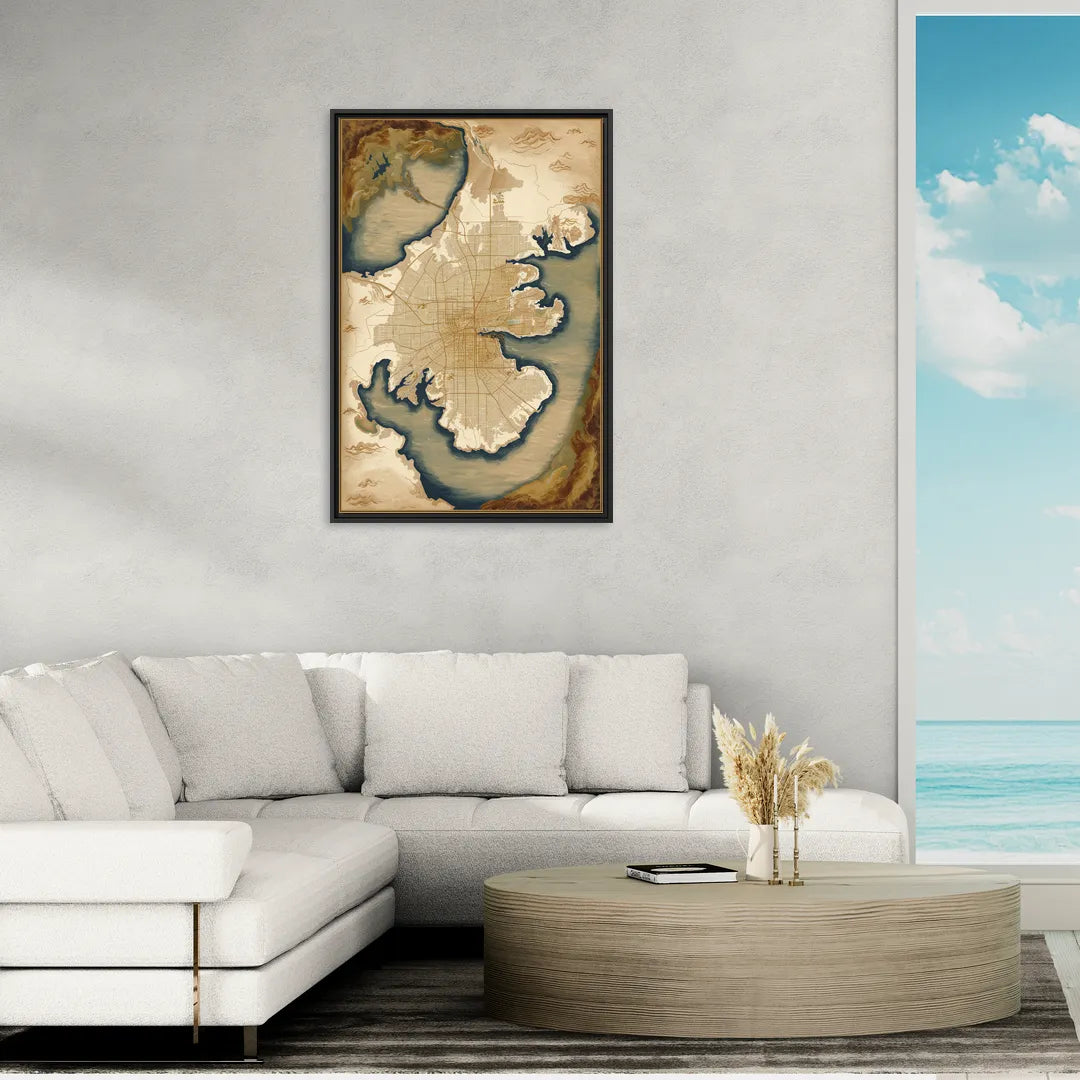 Charleston Map Design - Living Room Black Frame Canvas