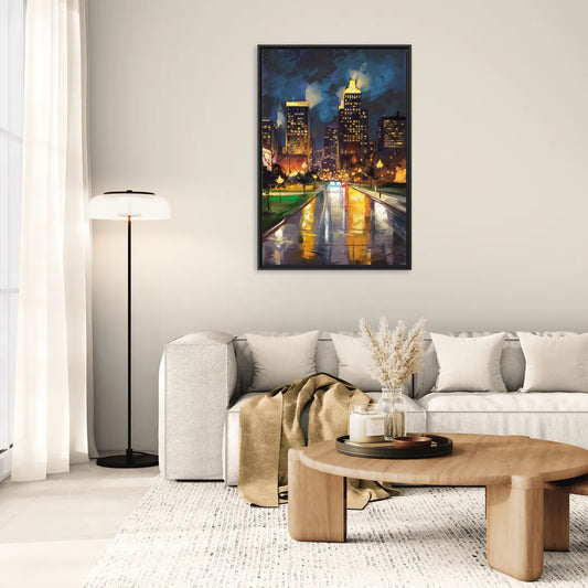 Wichita Downtown Lights - Living Room Black Frame Canvas