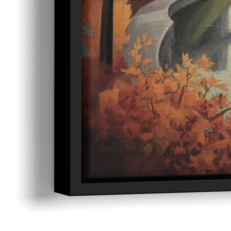 Niagara Parkway Autumn Scenic - Close-Up Black Frame Canvas