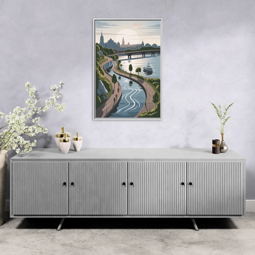 Quebec City Scenic Pathway - Living Room White Frame Canvas