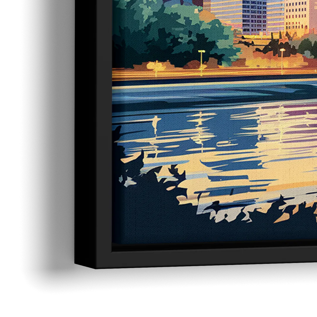 Pittsburgh Skyline At Sunset - Close-Up Black Frame Canvas