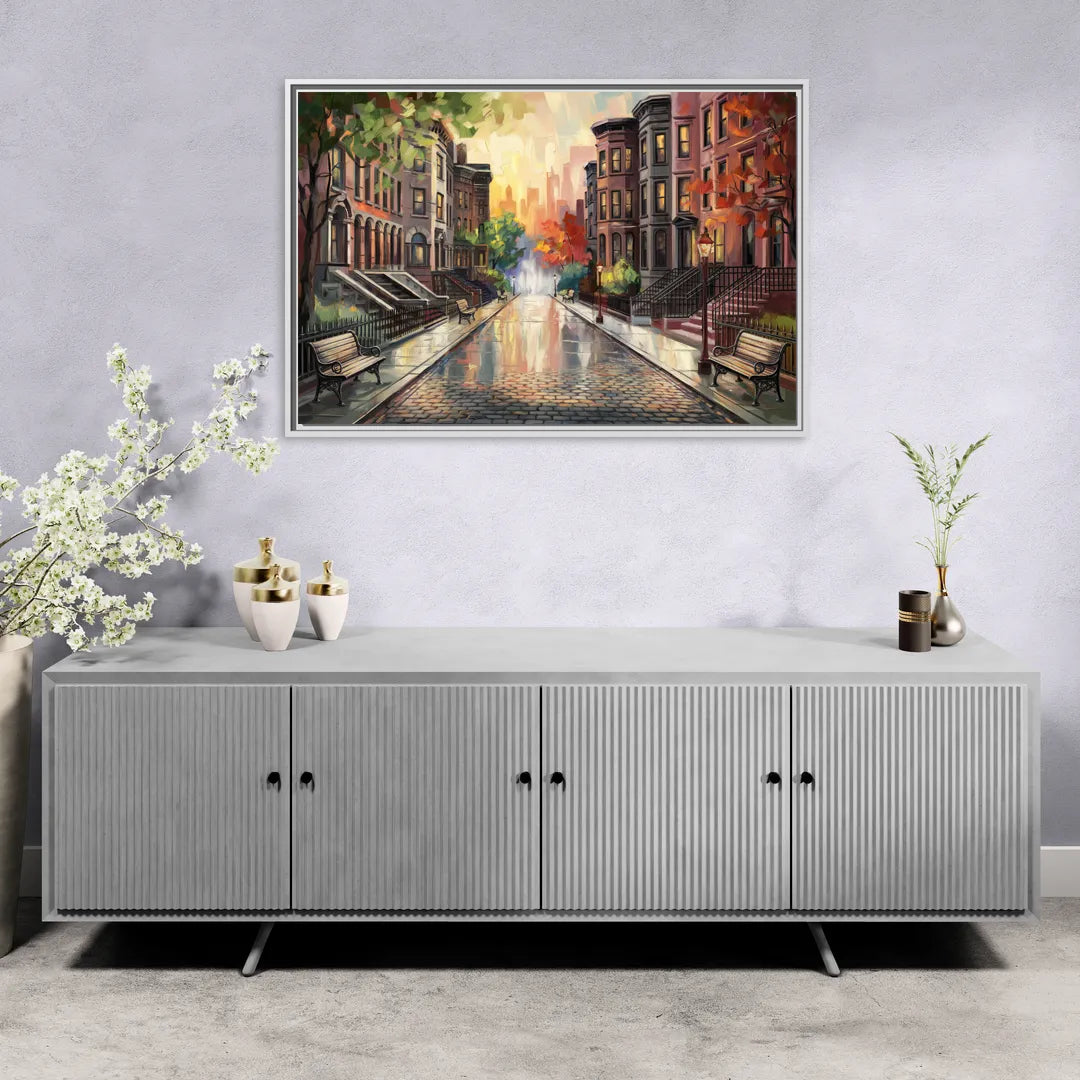 Boston Historic Neighborhoods - Living Room White Frame Canvas