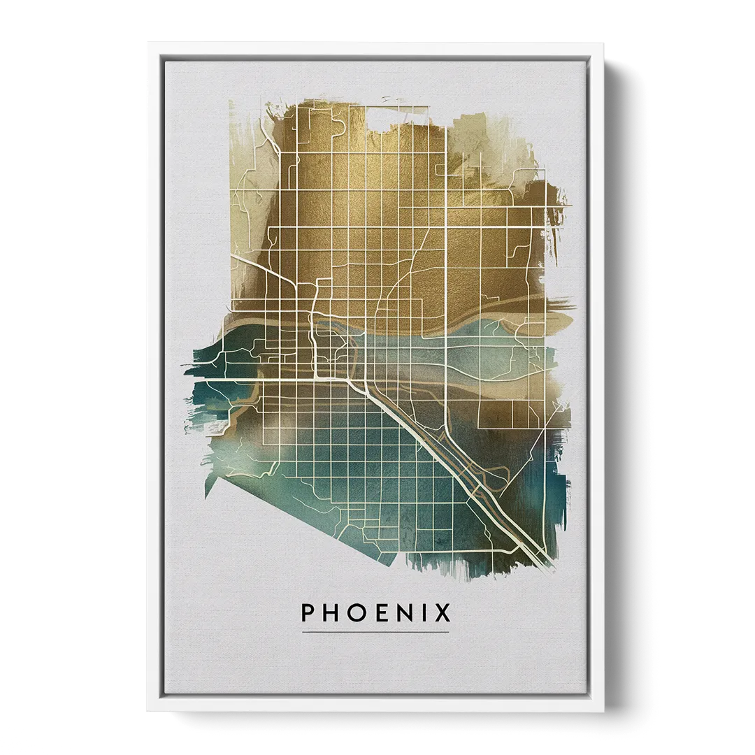 Phoenix Arizona Map Design - White Frame Canvas