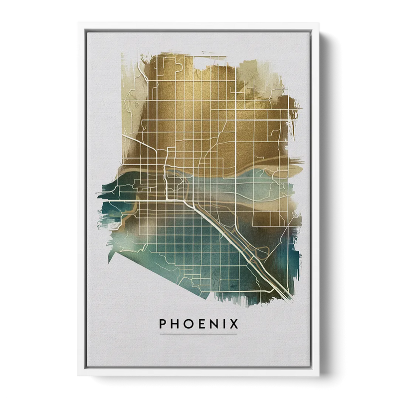 Phoenix Arizona Map Design - White Frame Canvas