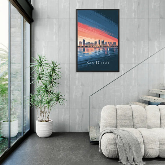 San Diego Urban Skyline - Living Room Black Frame Canvas