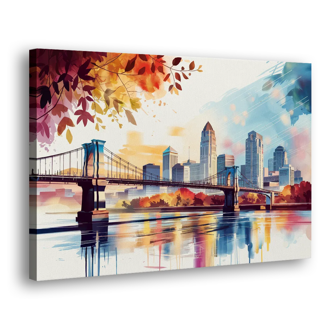 Cincinnati Skyline In Autumn - Canvas Print Art Sides