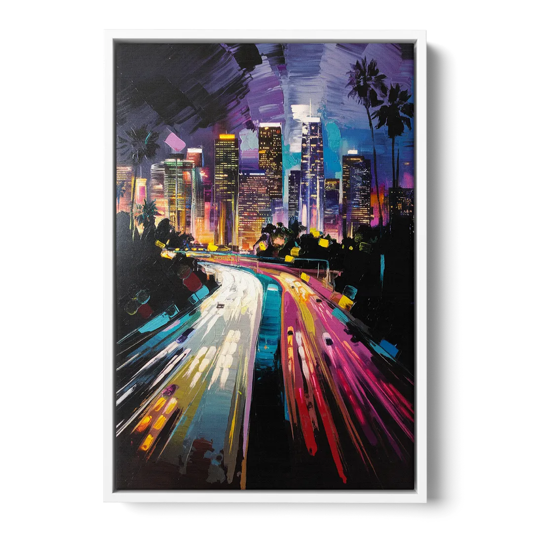 Los Angeles Urban Cityscape - White Frame Canvas