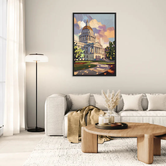 Des Moines State Capitol - Living Room Black Frame Canvas