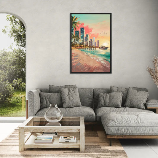 Miami Beachfront Horizon - Living Room Black Frame Canvas