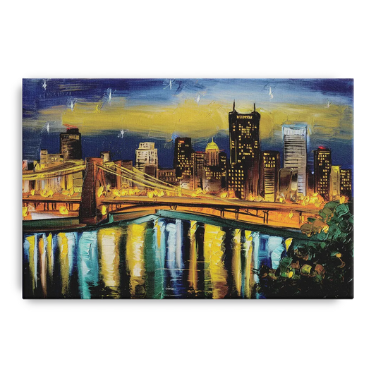 Pittsburgh Skyline With Rivers - Canvas Wall Art
