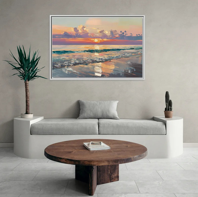 Naples Sunset Over The Gulf - Living Room White Frame Canvas