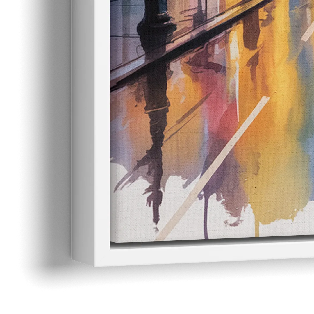 Montreal Evening Street Lights - Close-Up White Frame Canvas