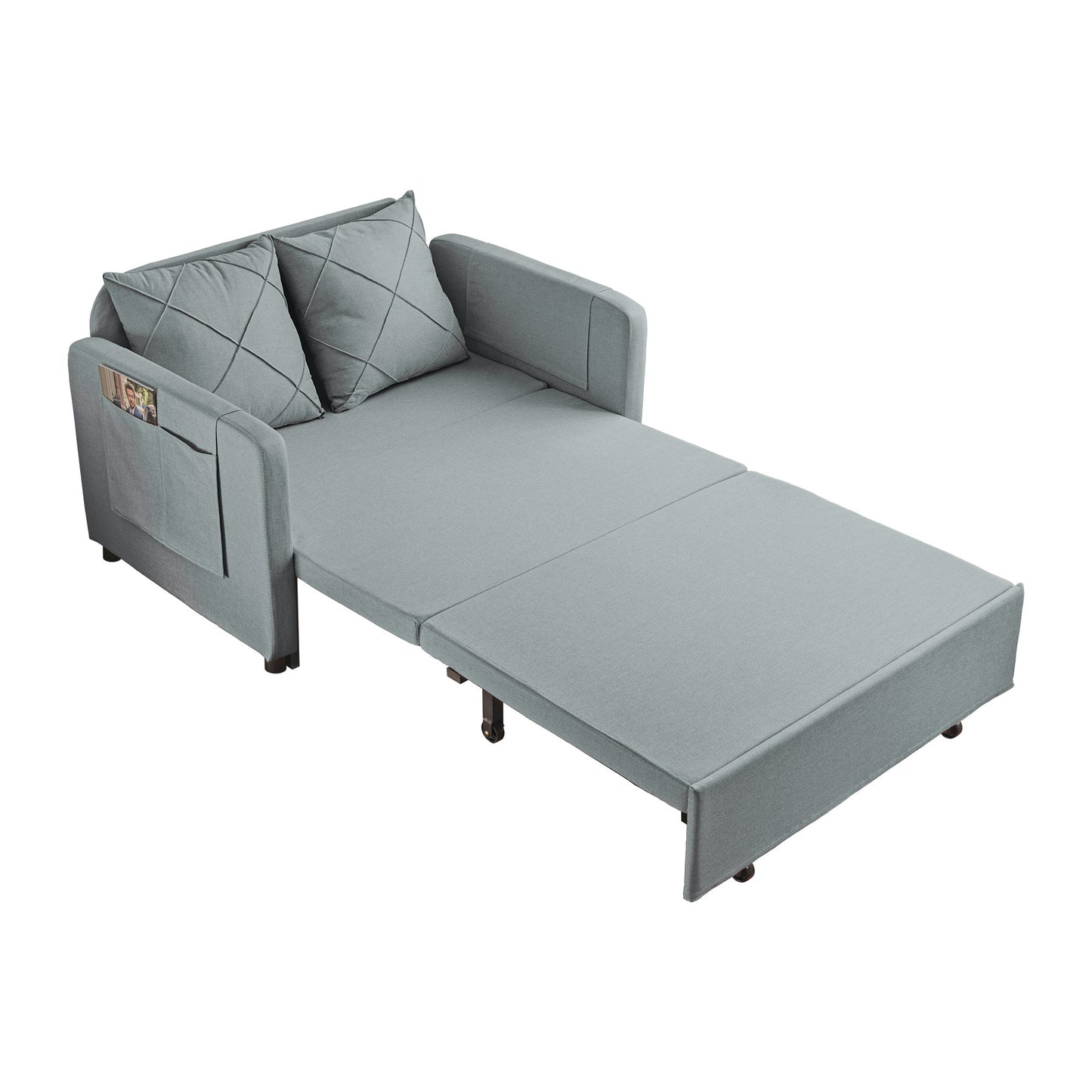 Modern 2-Seater Linen Futon Sofa Bed with Headboard – Stylish & Compact