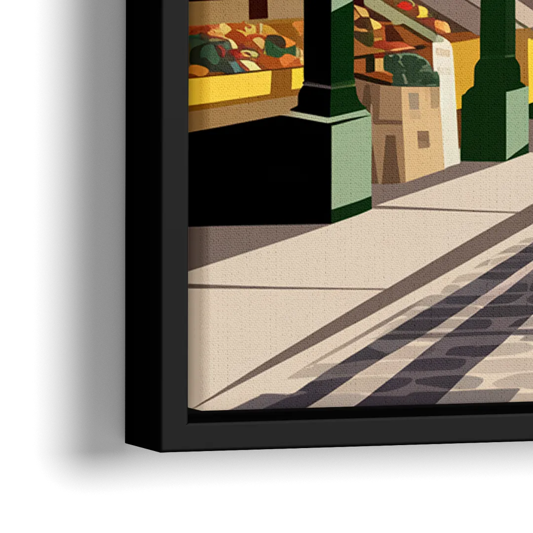 Omaha Old Market Charm - Close-Up Black Frame Canvas