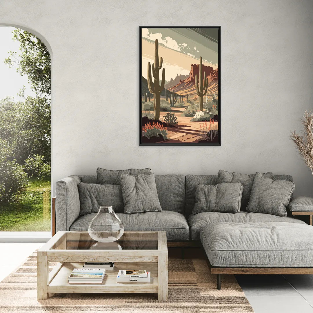 Chandler Arizona Cactus - Living Room Black Frame Canvas