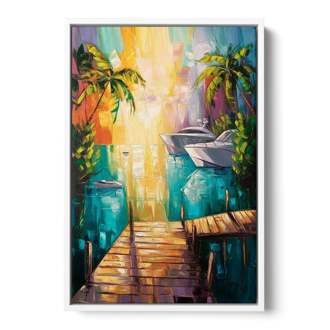 Key West Harbor Views - White Frame Canvas