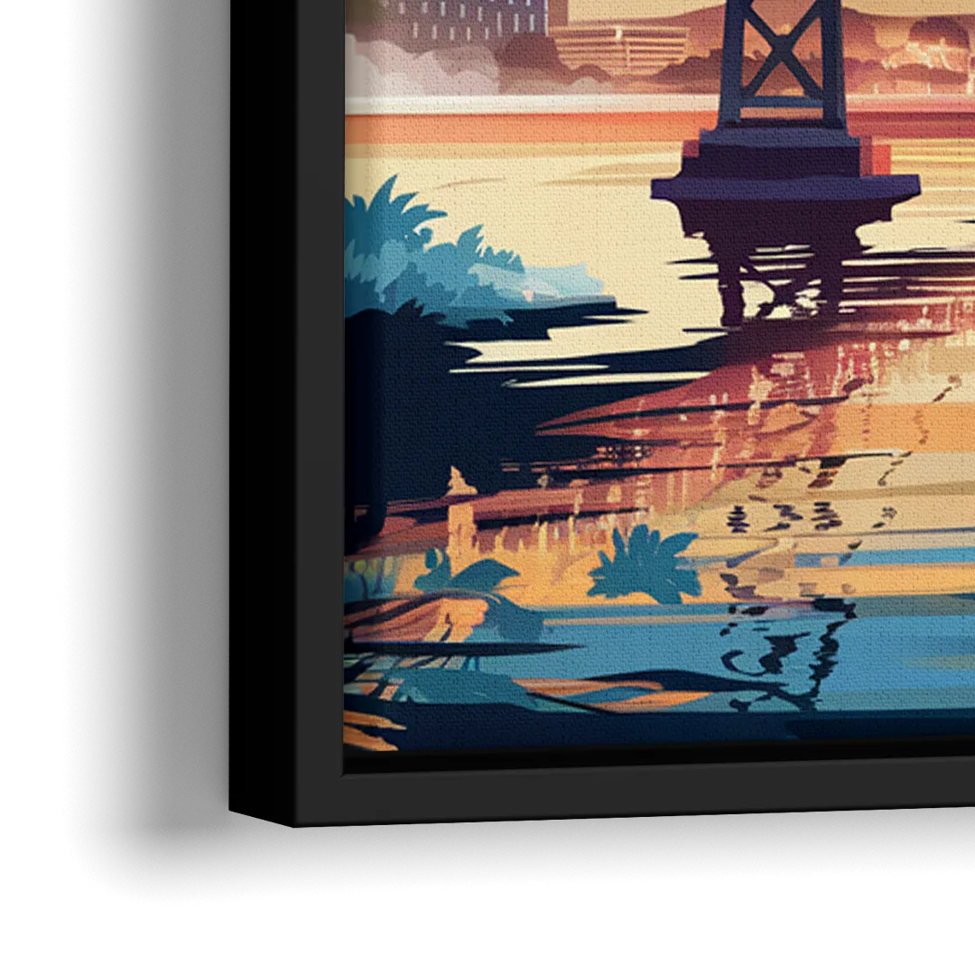Oakland Waterfront Charm - Close-Up Black Frame Canvas