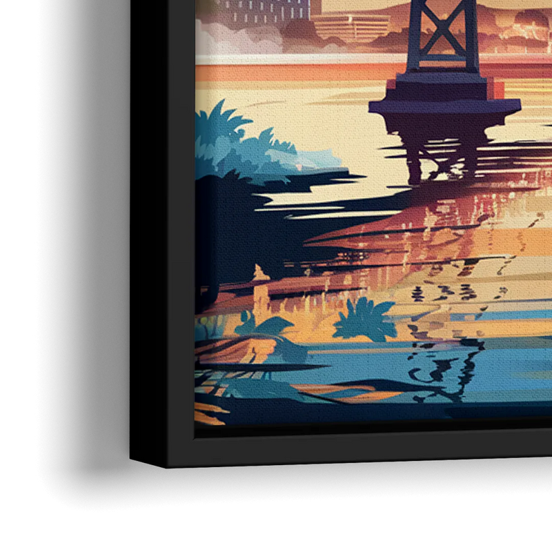 Oakland Waterfront Charm - Close-Up Black Frame Canvas