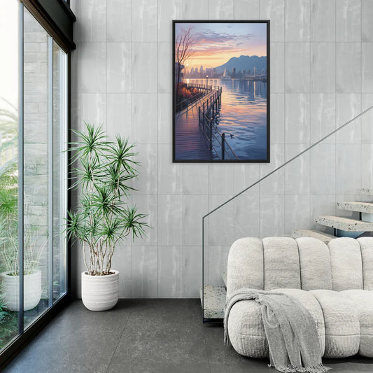 Vancouver Harbor Sunrise - Living Room Black Frame Canvas