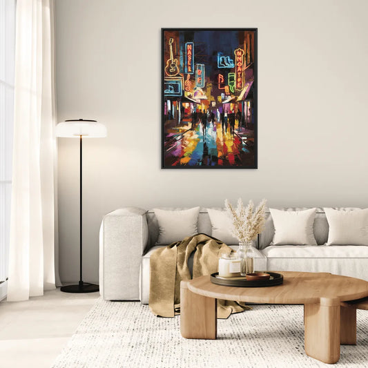 Nashville Broadway Nightlife - Living Room Black Frame Canvas