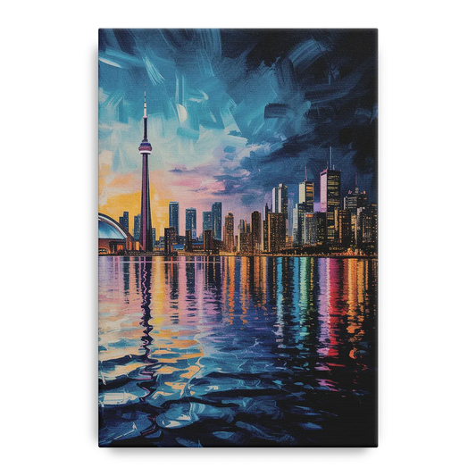 Toronto Skyline at Night Watercolor - Canvas Wall Art