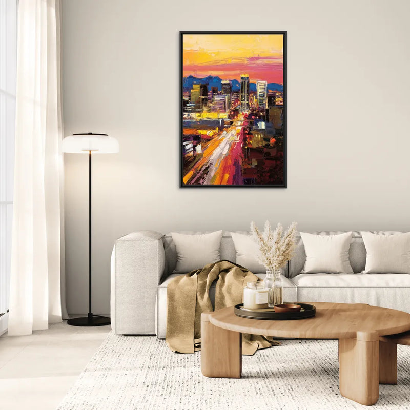 Phoenix Arizona Downtown Lights - Living Room Black Frame Canvas