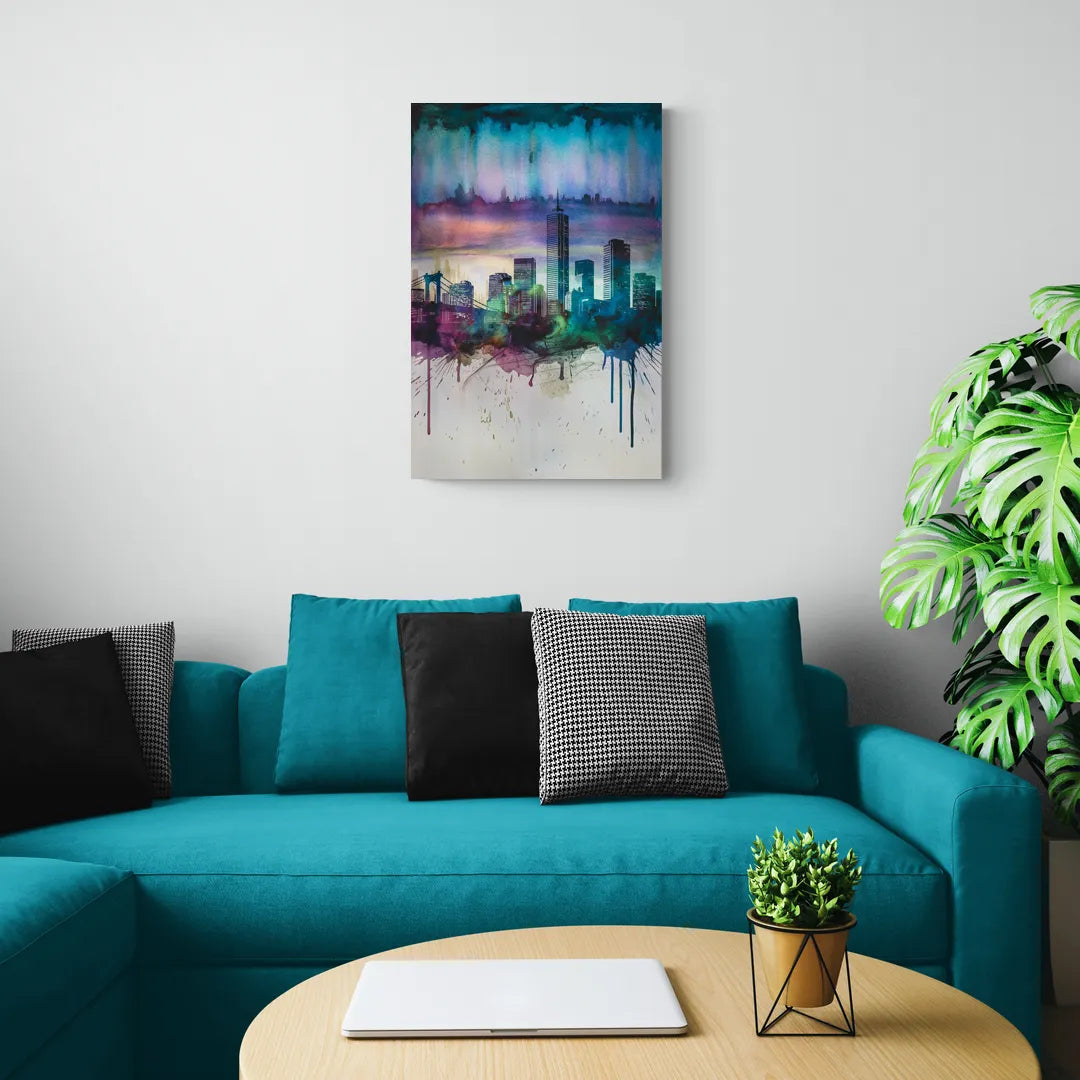 Boston Skyline in Watercolor - Canvas Wall Art Living Room