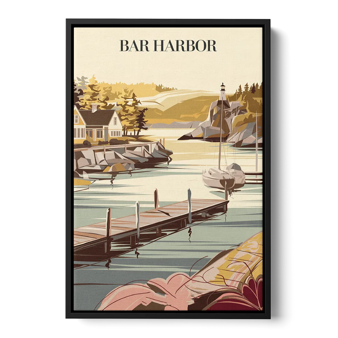 Bar Harbor New England Charm - Black Frame Canvas