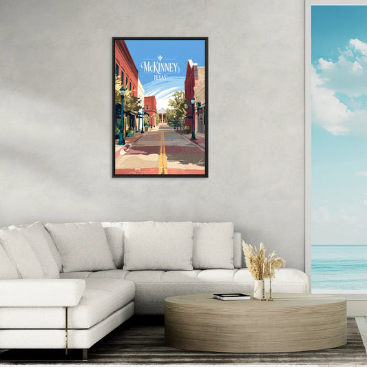 McKinney Downtown Streetscape - Living Room Black Frame Canvas