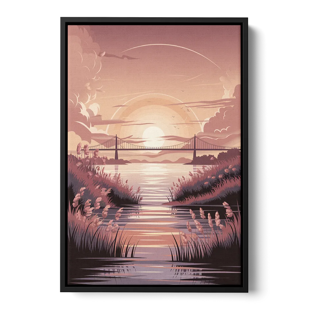 Chesapeake Bay Sunset Glow - Black Frame Canvas