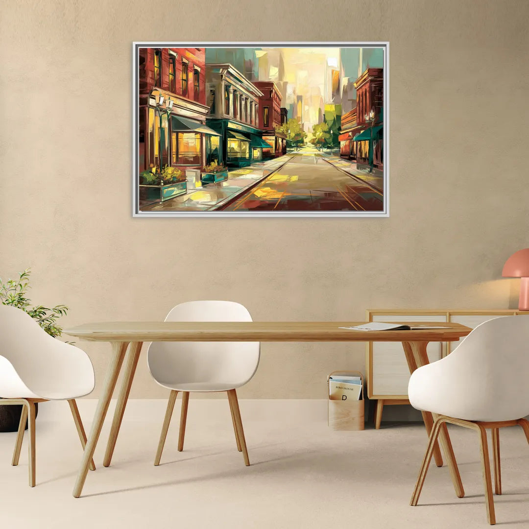 Greensboro Downtown Streetscape - Living Room White Frame Canvas