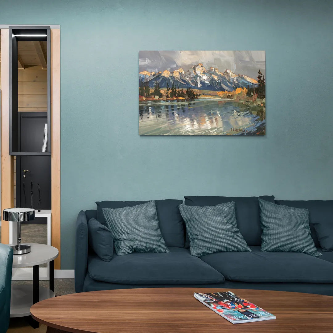 Jackson Hole River Reflection - Canvas Wall Art Living Room