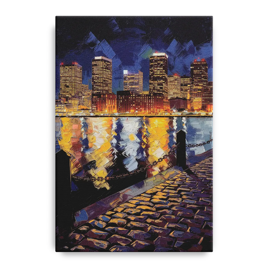 Boston Downtown Night Lights - Canvas Wall Art